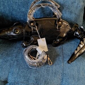 Black Crocodile-Shaped Handbag